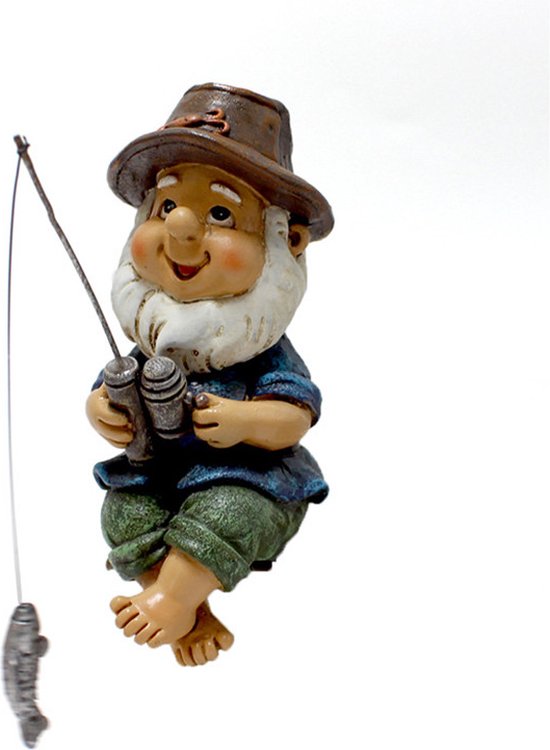 Charmante Vissende Tuinkabouter voor Uw Bloempot- Handgeschilderd Hars Beeldje voor Binnen- en Buitendecoratie