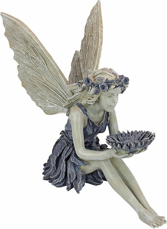 Fee met Zonnebloem - Verlichte Hars Tuindecoratie 15x7.5x13.