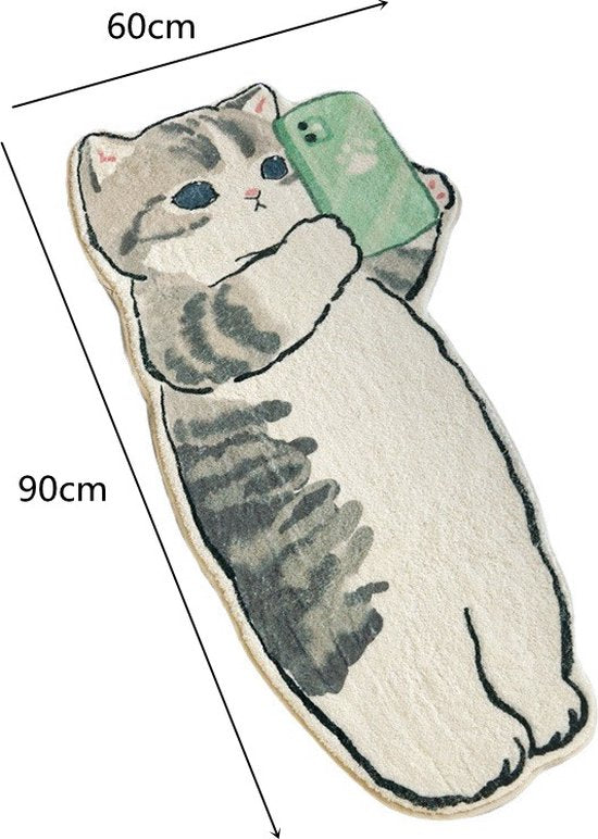 Schattig Katvormig Tapijt-Kat met Telefoon-ideaal cadeau voor dierenliefhebbers-60x90 cm