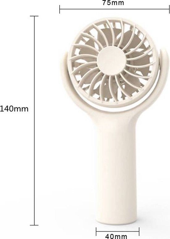 Draagbare Handventilator met grote capaciteit en Krachtige Windkracht-USB Oplaadbaar- Perfect voor Onderweg - 3 Snelheidsniveaus -wit-75 x40 x 140 mm