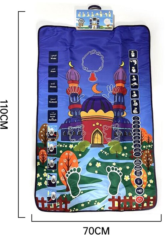 Interactieve Educatieve Gebedsmat Kind – Islamitische Speelmat met Aanraaktechnologie – Leer Salah Stap voor Stap – 111x71cm – Blauw