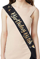 TDR - Verjaardag Sjerp en Tiara - Met text "Birthday Bitch" zwarte feestsjerp met golden tiara