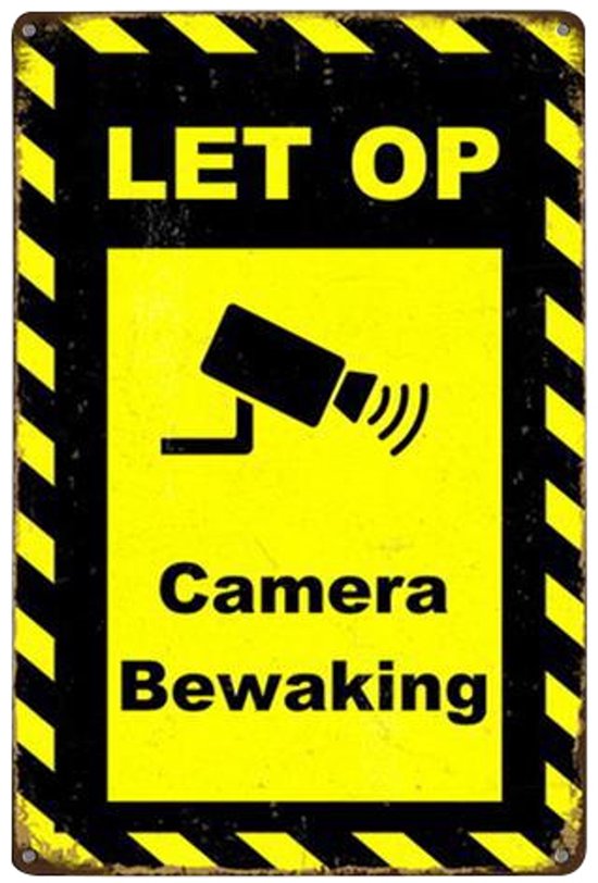 Camerabewaking Bord 25 × 18 cm – Reflecterende Aluminium Waarschuwingsborden ‘Let op Camera Bewaking’ – UV- & Weerbestendig