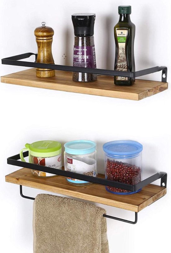 Wandrek 2-lagen met handdoektang voor badkamer - Zwart/Bruin