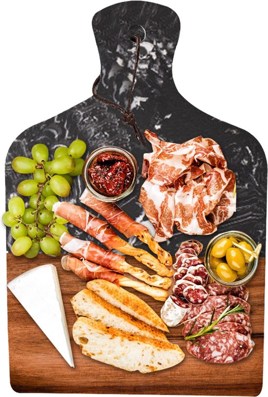 Luxe Snij- & Serveerplank van Marmer en Acaciahout- Borrelplank - zwart 33*21.6cm