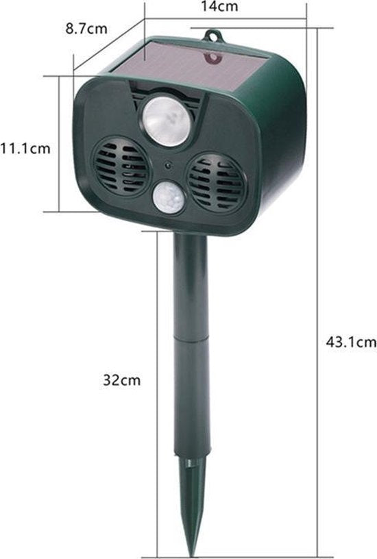 TDR - Ongedierte Bestrijder - Ultrasone - Steenmarters /Vogels / Ratten / Muizen / Katten- Opladen met zonne-energie - donkergroen