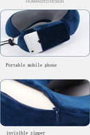 Ergonomisch nekkussen voor comfortabele reizen + opbergtas + oordopjes + oogmasker-marineblauw
