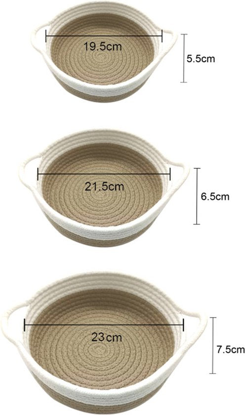 Set van 3 Katoenen Touwopbergmanden