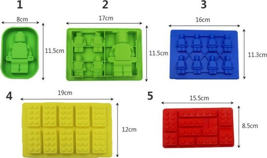 Siliconen ijsbakvormset brick robot, 5-delig