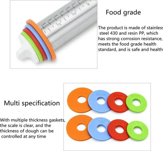 Deegroller van roestvrij staal met 3 verwijderbare ringen