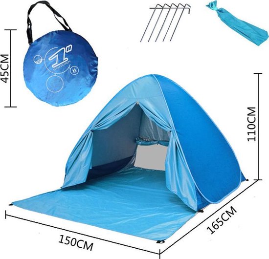 Pop-up strandtent blauw met draagtas