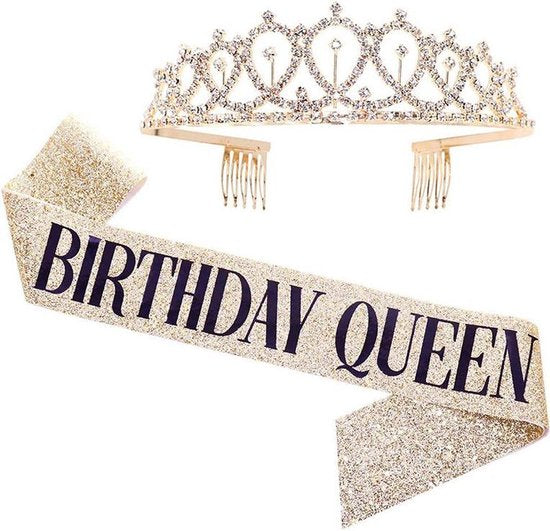 Verjaardag Sjerp en Tiara - Met text "Birthday Queen" - Goud