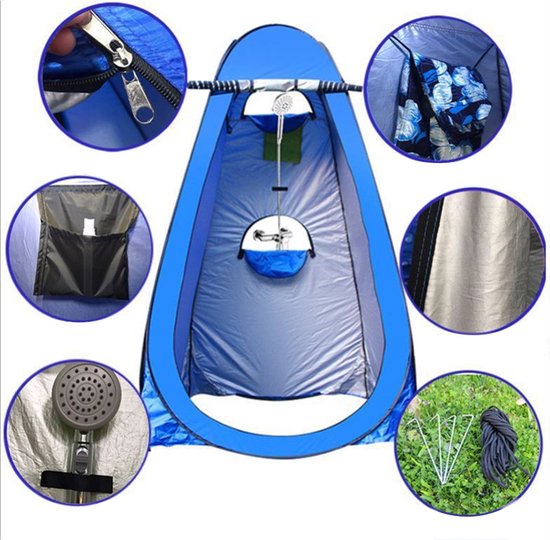 Camping douchetent met ramen - 150x150x190cm - blauw