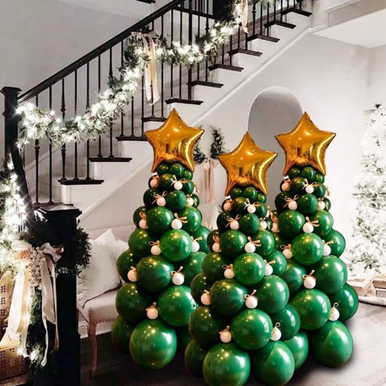 Unieke Kerstboom ballonnen - 93 stuks - Groen/Wit/Goud