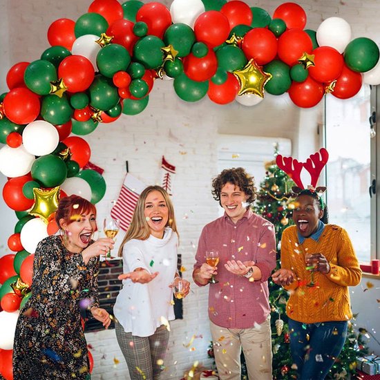 Kerstballonnenboog met 131 Delen Ster Rood en Groen