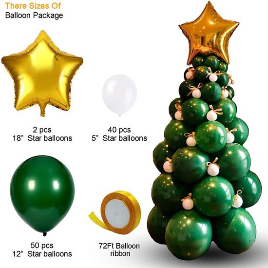 Unieke Kerstboom ballonnen - 93 stuks - Groen/Wit/Goud