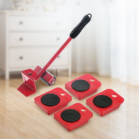 Set van 4 meubelrollers met heffer - Max 150kg - Rood