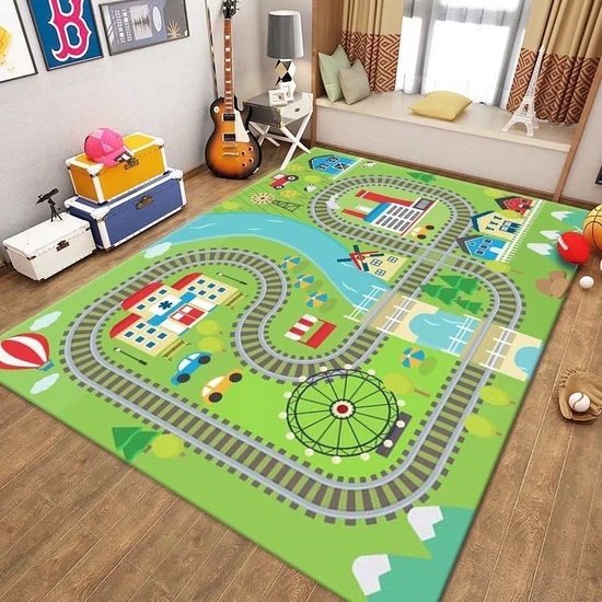 Laagpolig speelkleed treinspoor, kindertapijt 80x120 cm