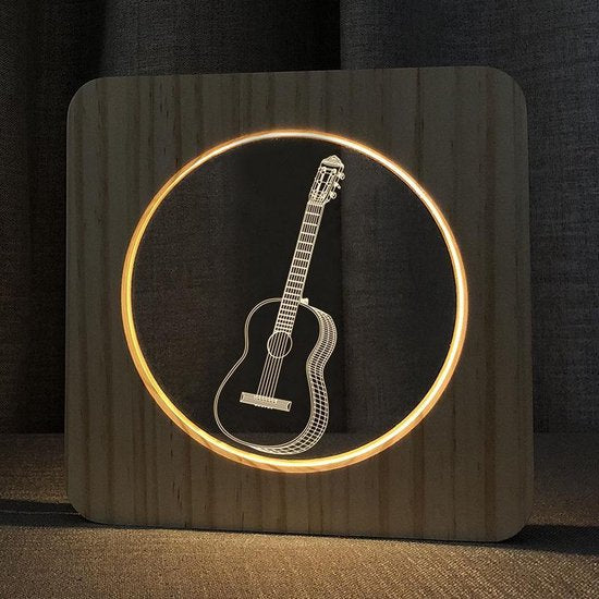 Houten Tafellamp - LED - Gitaar Figuur