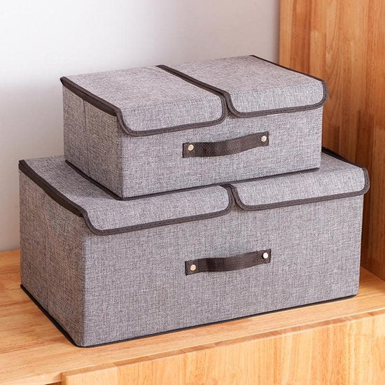 Opvouwbare opbergbox met 2 vakken grijs 50x30x25cm 2 stuks