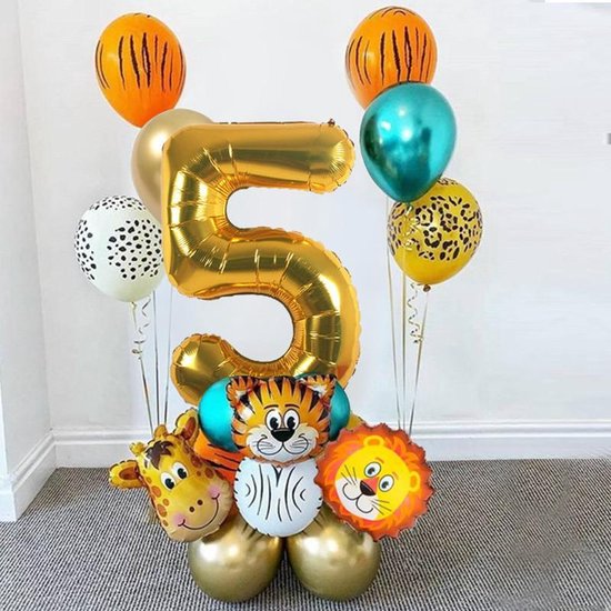 Set Verjaardag Ballonnen Dieren Thema 5 jaar