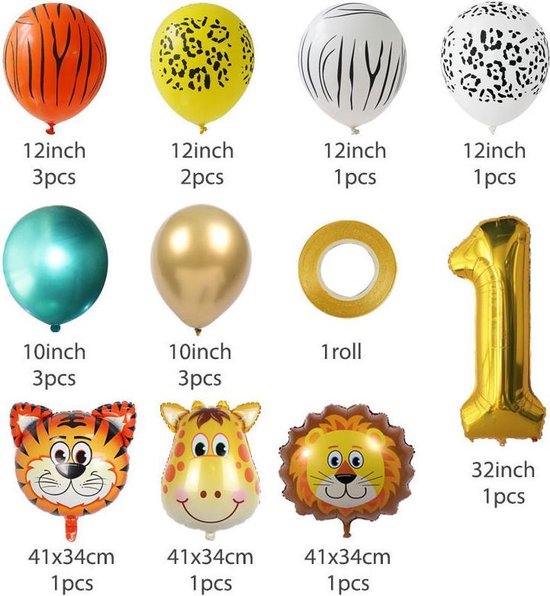 Verjaardag Ballonnen Set 19-delig - Leeftijd 1 - Dieren