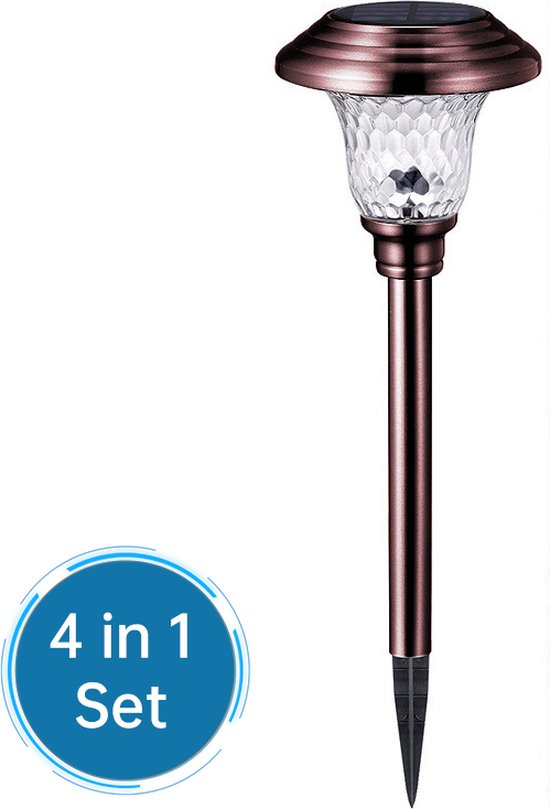 Set van 4 Zonne-energie Gazonlampen RVS